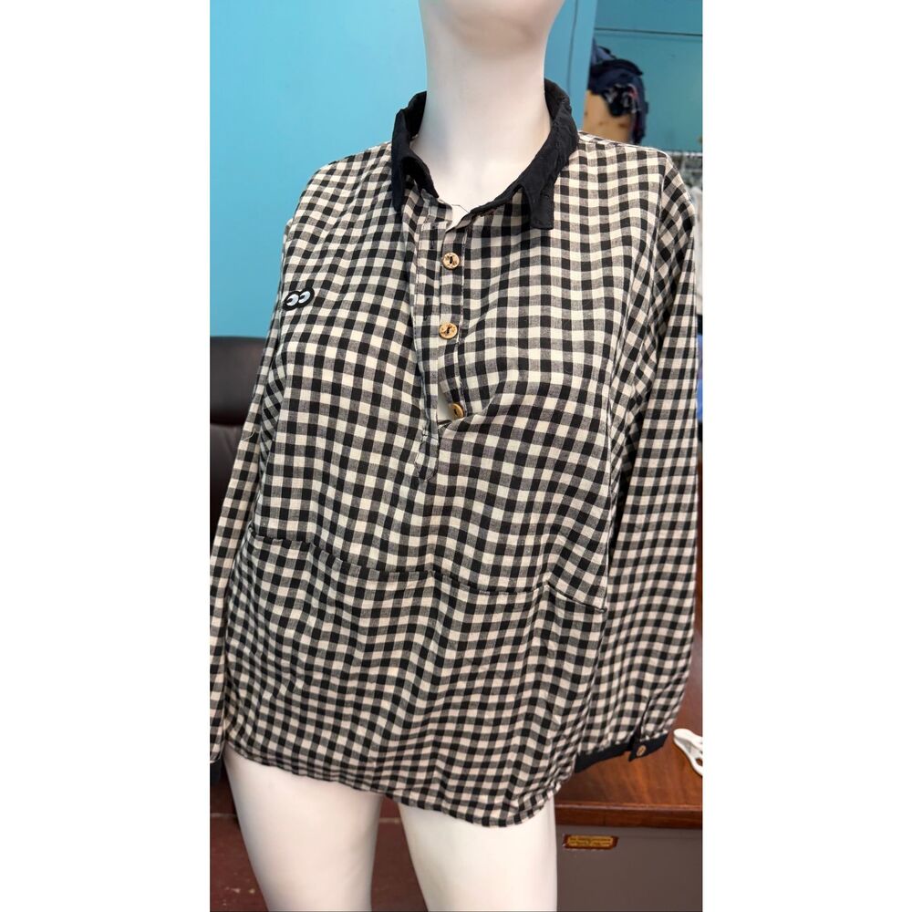 Buykud Black and white Gingham Check pullover Blouse Women’s Size XL NEW WITH TA - Picture 2 of 9